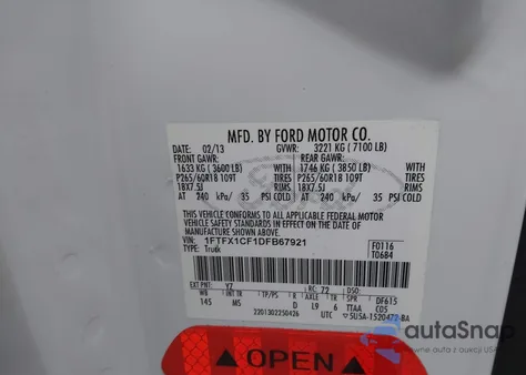 2013 Ford F-150 Xlt z USA, uszkodzony, nr VIN 1FTFX1CF1DFB67921